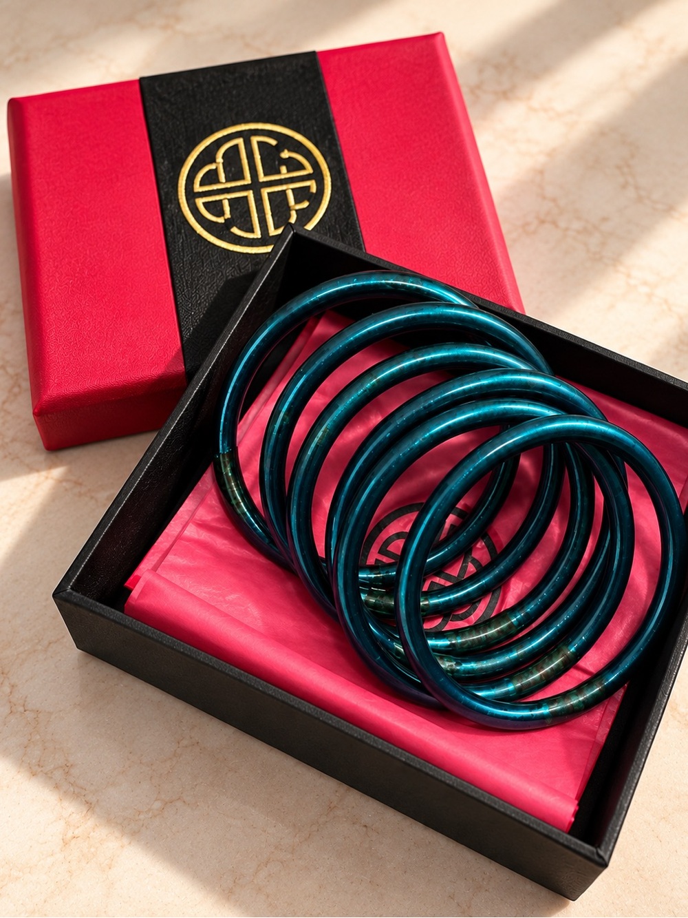 Women's Teal Metallic Bangle Bracelet Set by